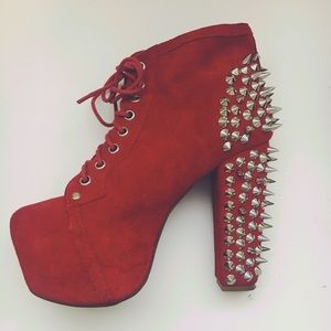 Red  spiked Jeffrey Campbell booties.